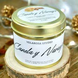 Candela di soia aromatica fatta a mano in una scatola di latta "Cannella e arancia" - Velarosa Estudio - 250 ml