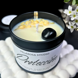 Handwerklich hergestellte aromatische Sojakerze in einer "Schutz"-Dose mit andalusischem Jasmin, Ylang Ylang und Honig - Velaros