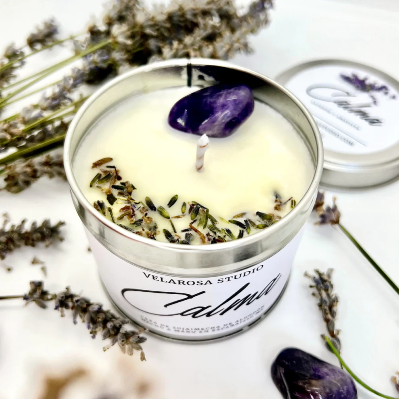 Vela de soia aromática artesanal nunha lata de Lavanda Fresca "Calma" - Velarosa Estudio - 250ml-VELAS DE ESTUDIO VELAROSA-HOSTENATURA