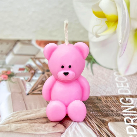 Vela de Cera de Soja Artesanal - Osito Teddy - Rosa - Sin Olor - Velarosa Estudio - 15gr