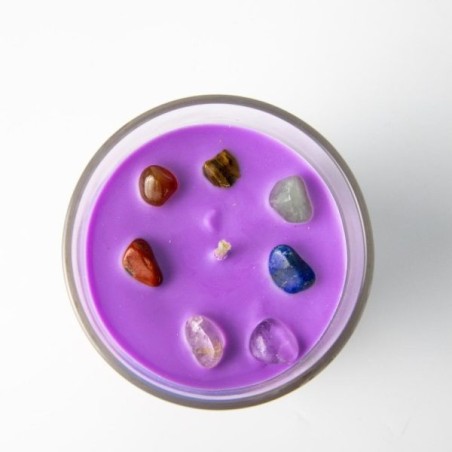 Vela 7 chakras artesana "Sentirse Bien" - Exclujess - Vela meditación con piedras preciosas - Ámbar Marroquí y Pachulí- 300gr