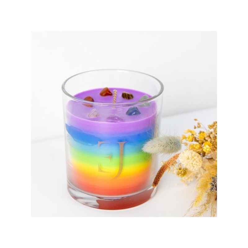 Artisan 7 Chakra Kerze "Feel Good" - Exclujess - Meditationskerze mit Edelsteinen - Marokkanischer Amber und Patchouli - 300gr-HAUSGEMACHTE DEKORATIVE KERZEN-HOSTENATURA