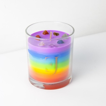 Vela 7 chakras artesana "Sentirse Bien" - Exclujess - Vela meditación con piedras preciosas - Ámbar Marroquí y Pachulí- 300gr