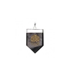 SHUNGUITA PENDENTIF FLEUR DE LOTUS SERTI EN PLAQUÉ ARGENT