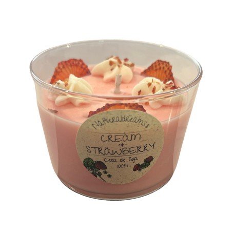 Vela Cera de Soja Cream & Strawberry - Crema y Fresa - Artesana - NaturalDreams8 - Hecho a Mano - 270ml