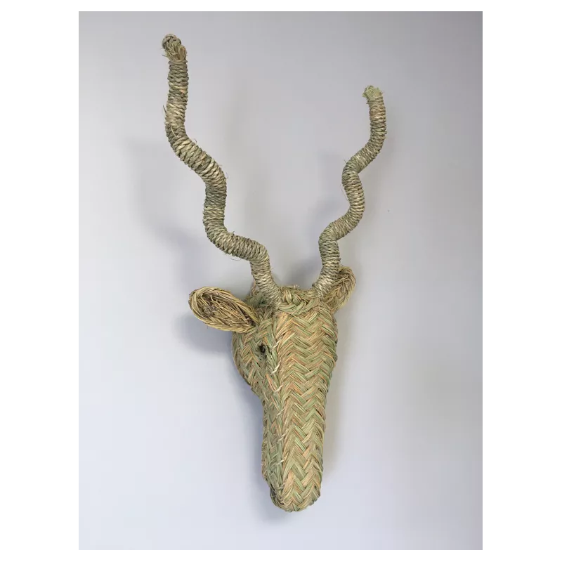 TESTA DI ANTILOPE IN FOGLIE DI PALMA - VIMINI - ESPARTO - 65x32cm-FIGURE IN VIMINI SPARTO-HOSTENATURA