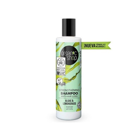 CHAMPÚ FORTALECEDOR ANTI-CAÍDA DEL CABELLO - ALGAS Y ACEITE CITRONELA - ORGANIC SHOP - NATURAL - VEGANO - 280ml
