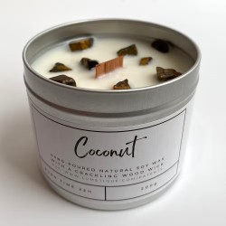 SOY CANDLE IN ALUMINUM - COCONUT WITH TIGER'S EYE - FRI - HANDMADE IN THE UK - 200gr - 22 hours