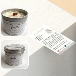 SOY CANDLE IN ALUMINUM - VANILLA WITH CLEAR QUARTZ - VIE - HANDMADE IN THE UK - 200gr - 22 hours