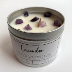 CANDELA DI SOIA IN ALLUMINIO - LAVANDA CON AMETISTA - VEN - FATTA A MANO NEL REGNO UNITO - 200gr - 22 ore