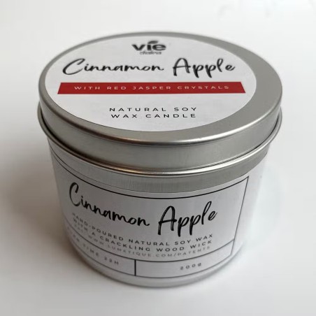 VELA SOJA EN ALUMINIO - MANZANA Y CANELA CON JASPE ROJO - VIE - HECHO A MANO EN REINO UNIDO - 200gr - 22 horas