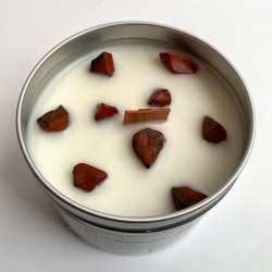 SOY CANDLE IN ALUMINUM - APPLE AND CINNAMON WITH RED JASPER - VIE - HANDMADE IN THE UK - 200gr - 22 hours