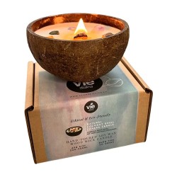 CANDELA CON GUSCIO DI COCCO - CHAKRA - VEN - FATTA A MANO NEL REGNO UNITO - 200gr - 20 - 30 ore