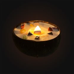 CANDELA CON GUSCIO DI COCCO - CHAKRA - VEN - FATTA A MANO NEL REGNO UNITO - 200gr - 20 - 30 ore