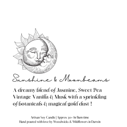 VELA ARTESANA SUNSHINE AND MOONBEAM CANDLE - SOL I RAIG DE LLUNA - WOODWICKS & WILDFLOWERS - FET A MÀ A AUSTRÀLIA