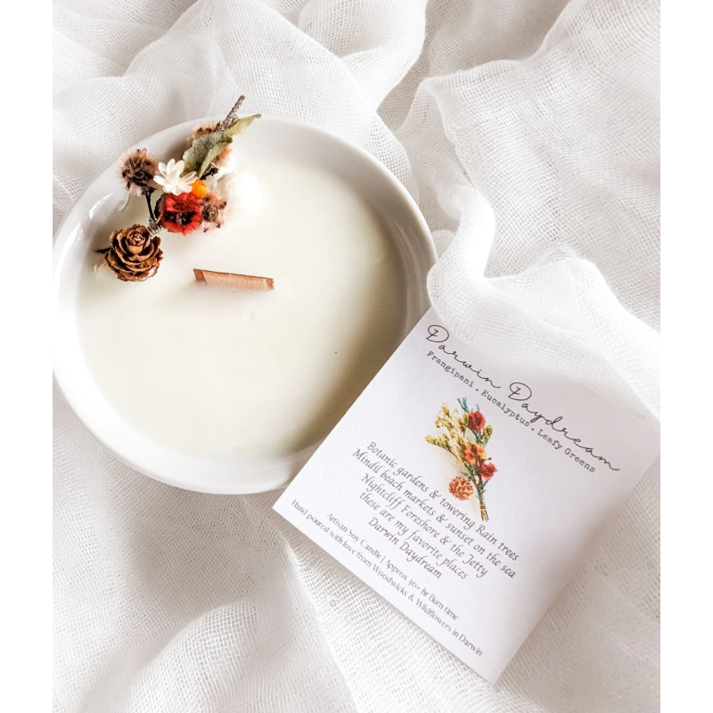 ARTISAN DARWIN DAYCREAM CANDLE - DARWIN'S DREAM - WOODWICKS & WILDFLOWERS - HANDMADE IN AUSTRALIA-WOODWICKS & WILDFLOWERS CANDLES-HOSTENATURA