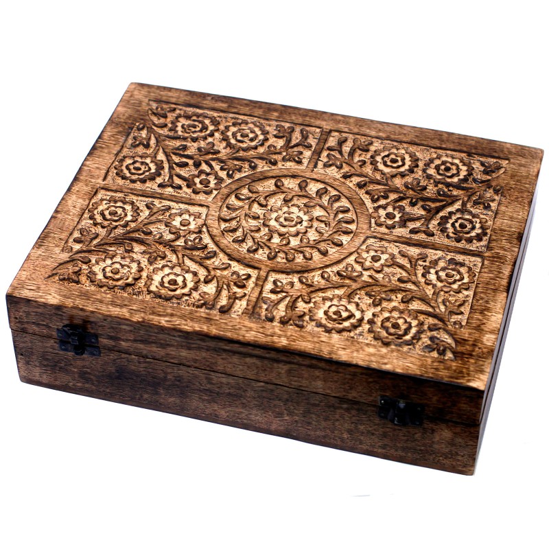 Mango Aromatherapy Box - Floral (holds 80)-AROMATHERAPY BOXES MANGO WOOD-HOSTENATURA