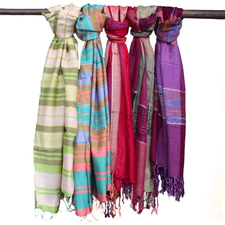 Bufandas Bohemias Indias Grande - 28x72cm - Púrpuras al azar - 100% Algodón - 1 unidad
