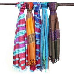 Large Indian Bohemian Scarves - 28x72cm - Random Blues - 100% Cotton - 1 unit