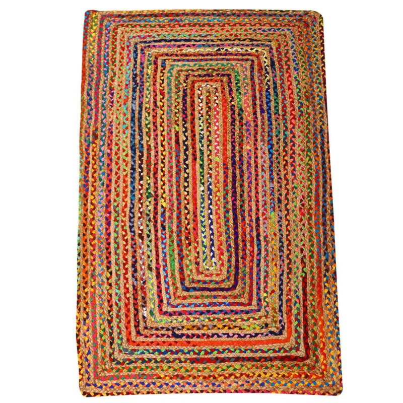 COLORFUL ESHA RUNNER JUTE RUG - 80x150cm - COTTON AND JUTE - HANDMADE IN INDIA-INDIAN CARPETS-HOSTENATURA