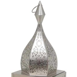 LAMPADA LANTERNA ORIENTALE MODENA L ARGENTO PORTACANDELE - 60x17x17cm - MINARETI MAROCCHINI