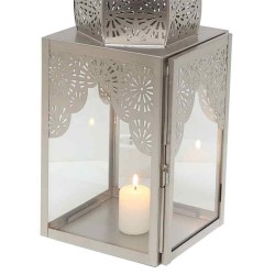 LAMPADA LANTERNA ORIENTALE MODENA L ARGENTO PORTACANDELE - 60x17x17cm - MINARETI MAROCCHINI