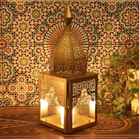 PORTAVELAS ORIENTAL MODENA ORO M - 45x15x15cm - FAROL ESTILO MARROQUÍ