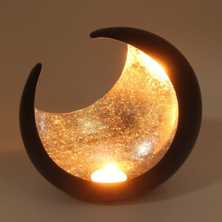 PORTAVELAS FAROL ORIENTAL HILAL RAVI PLATA - 20x13x20cm - ESTILO MARROQUÍ - LAMPARA VIENTO