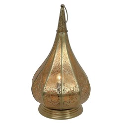 LAMPADA DA TAVOLO ORIENTALE MONZA COLORE ORO PORTACANDELE 2 IN 1 - STILE MAROCCHINO - 60x17x17cm