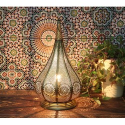 LAMPADA DA TAVOLO ORIENTALE MONZA COLORE ORO PORTACANDELE 2 IN 1 - STILE MAROCCHINO - 60x17x17cm