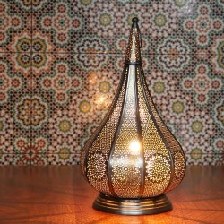 MONZA LAMPE DE TABLE ORIENTALE COULEUR OR BOUGEOIR 2 EN 1 - STYLE MAROCAIN - 60x17x17cm