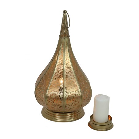 LAMPARA DE MESA ORIENTAL MONZA COLOR ORO 2 EN 1 PORTAVELAS - ESTILO MARROQUÍ - 60x17x17cm