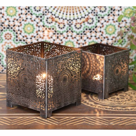 LANTERNA ORIENTALE FEZ - SET DI 2 PORTACANDELE - 14x13x13cm - STILE MAROCCHINO