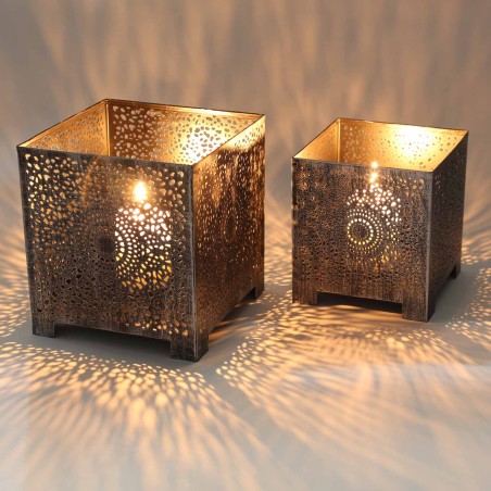 FAROL ORIENTAL FEZ - JUEGO DE 2 PORTAVELAS - 14x13x13cm - ESTILO MARROQUÍ