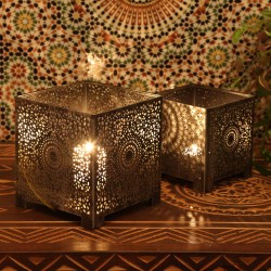 LANTERNA ORIENTAL FEZ - CONJUNTO DE 2 CASTIÇAIS - 14x13x13cm - ESTILO MARROQUINO