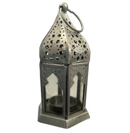 FAROL ORIENTAL CRISTAL - PLATA - 16x8x8cm - ESTILO MARROQUÍ -1 Unidad