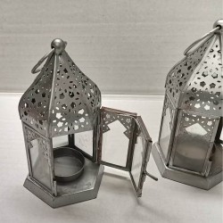 ORIENTAL CRYSTAL LANTERN - SILVER - 16x8x8cm - MOROCCAN STYLE -1 Unit