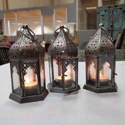 ORIENTAL CRYSTAL LANTERN - SILVER - 16x8x8cm - MOROCCAN STYLE -1 Unit