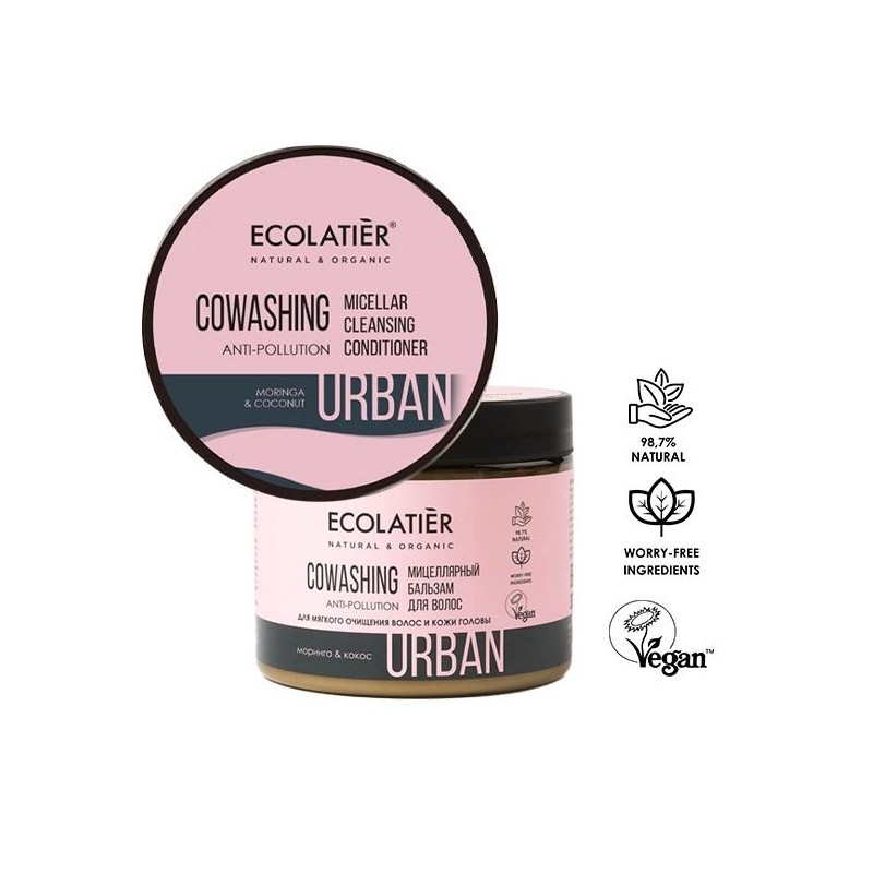 LIMPADOR E CONDICIONADOR DE CABELOS MICELAR, MORINGA E COCO - ECOLATIER - INGREDIENTES NATURAIS - 380ml-CONDICIONADOR-HOSTENATURA