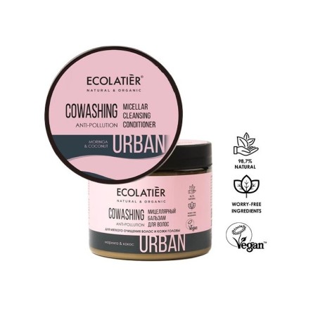 LIMPIADOR Y ACONDICIONADOR CAPILAR MICELAR, MORINGA Y COCO - ECOLATIER - INGREDIENTES NATURALES - 380ml