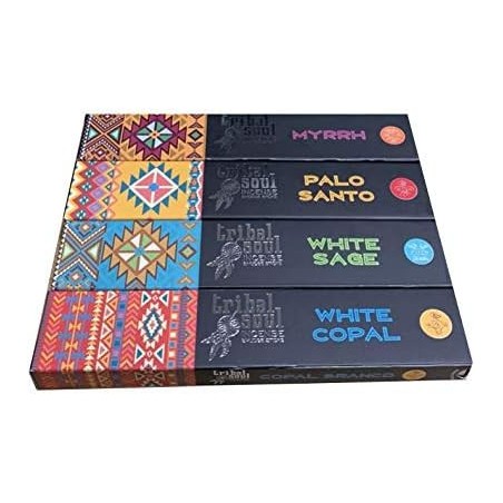 Tribal Soul Incense - Assortment - Myrrh - Palo Santo - White Sage - White Copal - 4 Boxes x 15g -