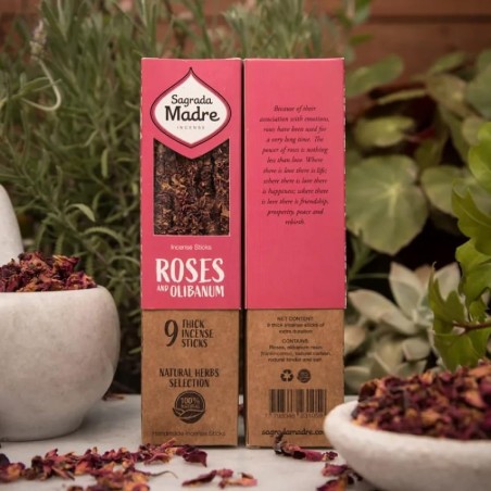 Incienso Sahumerio Sagrada Madre - Rosas y Incienso Olibano 9 varillas gruesas