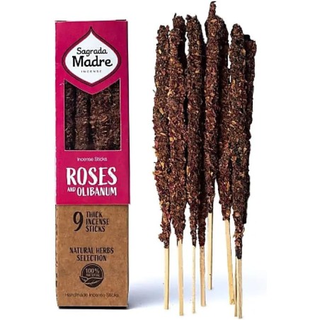 Incienso Sahumerio Sagrada Madre - Rosas y Incienso Olibano 9 varillas gruesas