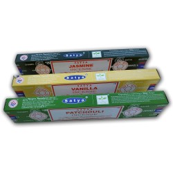 Aromatische Wierook Lot x 3 Satya Wierook Vanille + Jasmijn + Patchouli | Natuurlijke wierookaromatherapie | 3 Dozen van 15 gram