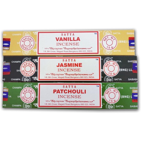 Lot Encens Aromàtic x 3 Satya Encens Vainilla + Gessamí + Patchouli | Encens Natural Aromateràpia | 3 Caixes de 15 grs.