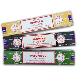 Aromatische Wierook Lot x 3 Satya Wierook Vanille + Jasmijn + Patchouli | Natuurlijke wierookaromatherapie | 3 Dozen van 15 gram