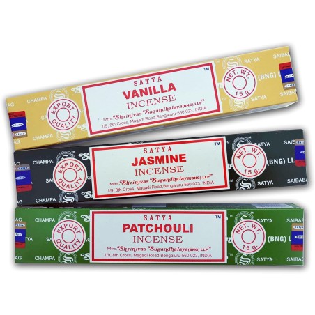 Lotto di incensi aromatici x 3 incensi Satya alla vaniglia + gelsomino + patchouli | Aromaterapia con incenso naturale | 3 Scato
