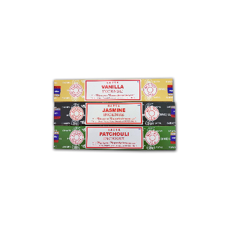 Aromatyczna partia kadzideł x 3 Satya Kadzidło Wanilia + Jaśmin + Paczula | Aromaterapia naturalnym kadzidłem | 3 pudełka po 15