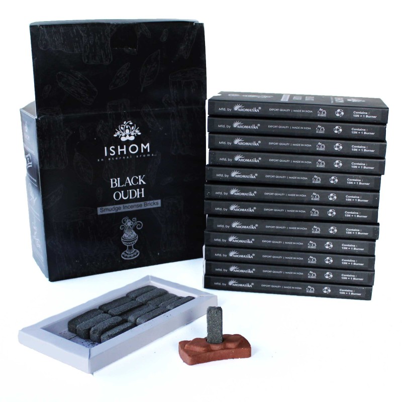 Natural Incense Bricks & Burners - Black Wood - Ishom - 1 pack-ISHOM INCENSE BRICKS-HOSTENATURA