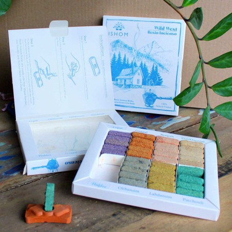 Set de Exhibición de 70 Ladrillos de Incienso Natural y Quemador - Lejano Oeste - Ishom